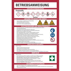 Dreifke&reg; Aushang, Betriebsanweisung f&uuml;r Feststoffe - GHS/ISO 7010 Piktogramme...