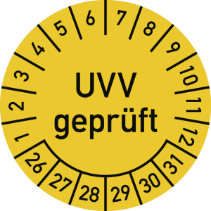 Dreifke&reg; Pr&uuml;fplakette UVV gepr&uuml;ft 2026 - 2031, Folie, &Oslash; 30 mm, 10 St&uuml;ck/Bogen