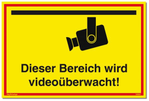 Dreifke&reg; Schild Dieser Bereich wird video&uuml;berwacht! | stabiles Alu Schild gelb (300x200x2mm)