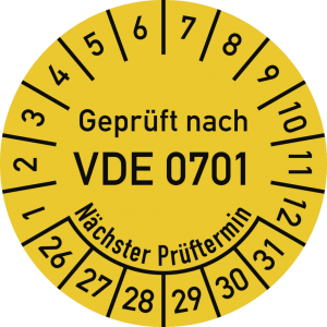 Dreifke&reg; Pr&uuml;fplakette VDE 0701 N&auml;chster Pr&uuml;ft., 2026-2031, Dokumentenf., &Oslash;30m...