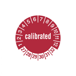 Dreifke&reg; Aufkleber Pr&uuml;fplakette, calibrated, rot/wei&szlig;, Folie, &Oslash; 30 mm - Bogen...