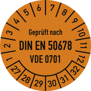 Dreifke&reg; Pr&uuml;fplakette DIN EN 50678, VDE 0701, 2027-2032, Dokumentenf., &Oslash; 30mm...