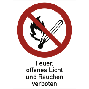 Dreifke&reg; Aufkleber Feuer, offenes Licht und Rauchen verboten, Kombischild, Fo...