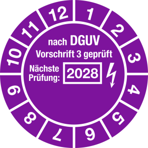 Dreifke&reg; Pr&uuml;fplakette nach DGUV, N&auml;chste Pr&uuml;fung, 2028, Folie, &Oslash; 30 mm, 10 St...