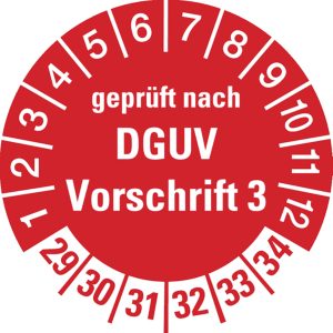 Dreifke&reg; Pr&uuml;fplakette gepr&uuml;ft nach DGUV Vorschrift 3 ab 29 in rot, 10 St&uuml;ck -...