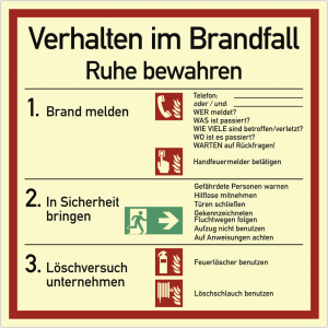 Dreifke&reg; Aufkleber Verhalten im Brandfall ISO 7010, Folie, langnachleuchtend,...