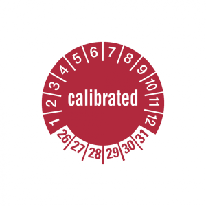 Dreifke&reg; Aufkleber Pr&uuml;fplakette, calibrated, rot/wei&szlig;, Folie, &Oslash; 30 mm - Bogen...