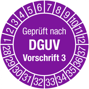Dreifke&reg; Pr&uuml;fplakette Gepr&uuml;ft nach DGUV Vorschrift 3, 2028-2037, Folie, &Oslash; 20 ...