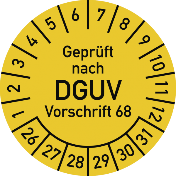 Dreifke&reg; Pr&uuml;fplakette Gepr. n. DGUV Vorsch. 68, 2026-2031,Polyesterfolie,&Oslash;40m...