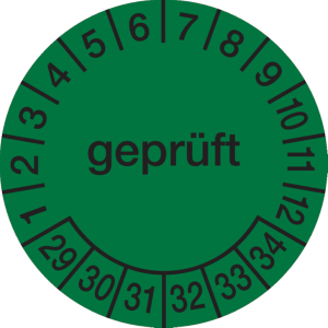 Dreifke&reg; Pr&uuml;fetikett gepr&uuml;ft gr&uuml;n ab 29 - 30 mm Folie selbstklebend