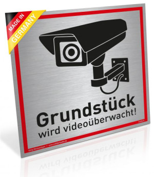 Dreifke&reg; Schild Grundst&uuml;ck wird video&uuml;berwacht! Silber | stabiles Alu Schild ...