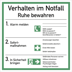 Dreifke&reg; Aufkleber Verhalten im Notfall ISO 7010, Folie, transparent, 180x180 mm