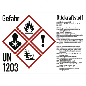 Dreifke&reg; Gefahrstoffkennzeichnung Ottokraftstoff nach GHS, Folie, 148x105 mm,...