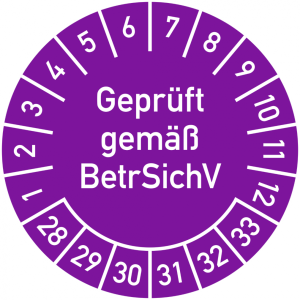 Dreifke&reg; Pr&uuml;fplakette Gepr&uuml;ft gem&auml;&szlig; BetrSichV, 2028-2033, Dokumentenfolie, &Oslash;2...