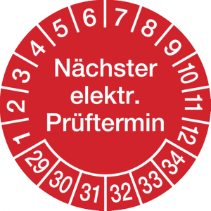 Dreifke&reg; Pr&uuml;fplakette N&auml;chster elektr. Pr&uuml;ftermin ab 29 rot/wei&szlig; - 30 mm Foli...