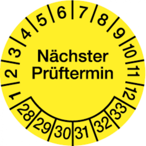 Dreifke&reg; Pr&uuml;fplakette, N&auml;chster Pr&uuml;ftermin, Folie, gelb/schwarz - 100 mm Foli...
