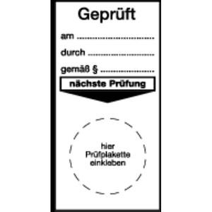 Pr&uuml;fplaketten Gepr&uuml;ft (am, durch, n&auml;chste Pr&uuml;fung) 40x80mm 100 St&uuml;ck