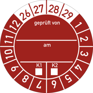 Dreifke&reg; Pr&uuml;fplakette gepr&uuml;ft von am K1/K2 2026 - 2029, Folie, &Oslash; 30 mm, 10 St...