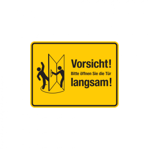 Dreifke&reg; Aufkleber T&uuml;rschild, Bitte &ouml;ffnen Sie die T&uuml;r langsam!, rechts, gelb...
