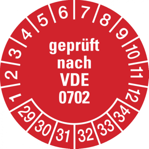 Dreifke&reg; Pr&uuml;fplakette gepr&uuml;ft nach VDE 0702 ab 29 rot/wei&szlig; - 30 mm Folie selb...