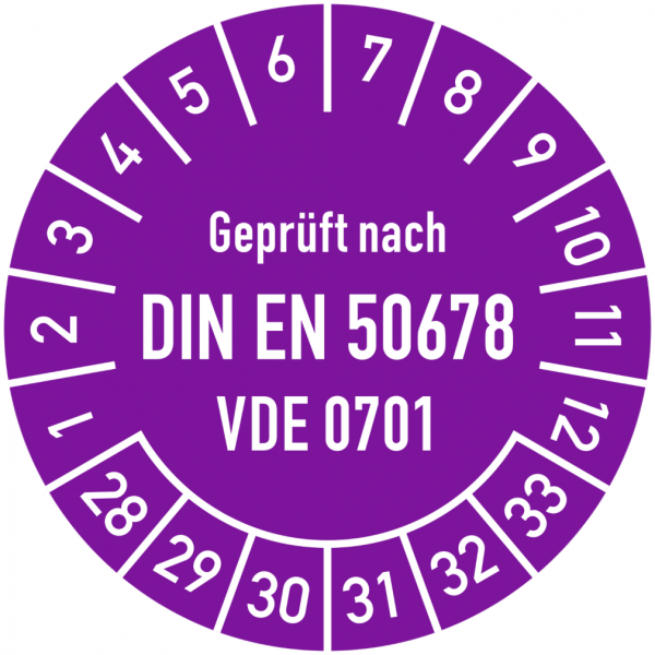 Dreifke&reg; Pr&uuml;fplakette Gepr&uuml;ft nach DIN EN 50678, VDE 0701, 2028-2033, Folie, ...