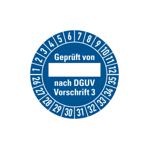 Dreifke&reg; Aufkleber Pr&uuml;fplakette, Gepr&uuml;ft von _____ nach DGUV Vorschrift 3, bl...