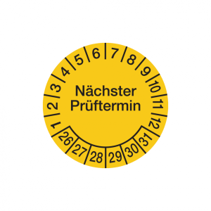 Dreifke&reg; Aufkleber Pr&uuml;fplakette, N&auml;chster Pr&uuml;ftermin, Folie, gelb/schwarz, &Oslash; ...
