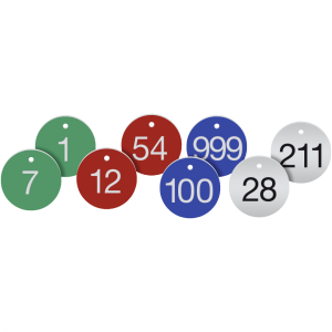 Werkzeugmarken mit Gravur, Alu, eloxiert, Rot, &Oslash; 20 mm, 100 St&uuml;ck/VE