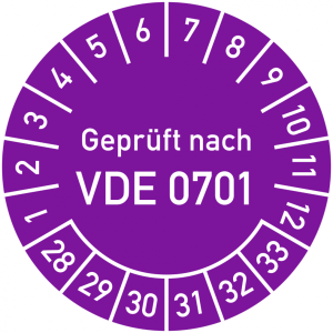 Dreifke&reg; Pr&uuml;fplakette Gepr&uuml;ft nach VDE 0701, 2028-2033, Dokumentenf., &Oslash; 30mm,...