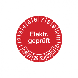 Dreifke&reg; Aufkleber Pr&uuml;fplakette, Elektr. gepr&uuml;ft, rot/wei&szlig;, &Oslash; 30 mm, Dokument...