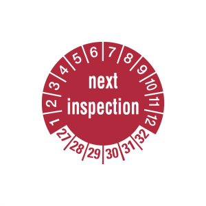 Dreifke&reg; Aufkleber Pr&uuml;fplakette, next inspection, rot/wei&szlig;, Folie, &Oslash; 30 mm - ...