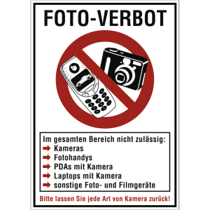 Dreifke&reg; Aufkleber FOTO-VERBOT, Kombischild, Folie, 210x297 mm