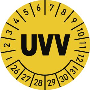 Dreifke&reg; Pr&uuml;fplakette UVV 2026 - 2031, Folie, &Oslash; 30 mm, 10 St&uuml;ck/Bogen