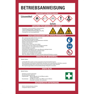 Dreifke&reg; Aushang, Betriebsanweisungen f&uuml;r L&ouml;semittel - GHS/ISO 7010 Piktogram...
