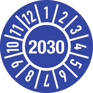 Dreifke&reg; Pr&uuml;fplakette Jahr 2030 mit Monaten, Folie, &Oslash; 15 mm, 500 St&uuml;ck/Rolle