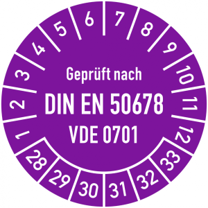 Dreifke&reg; Pr&uuml;fplakette Gepr&uuml;ft nach DIN EN 50678, VDE 0701, 2028-2033, Dokumen...