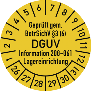 Dreifke&reg; Pr&uuml;fplakette BetrSichV &sect;3 (6) DGUV 208-061, 2026-2031, Folie, &Oslash; 30mm...