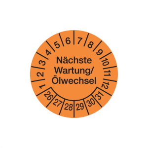 Dreifke&reg; Aufkleber Pr&uuml;fplakette, Wartung/&Ouml;lwechsel &Oslash; 30mm - Bogen = 10 Plaket...