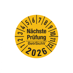 Dreifke&reg; Aufkleber Jahrespr&uuml;fplakette, N&auml;chste Pr&uuml;fung BetrSichV, gelb/schwar...