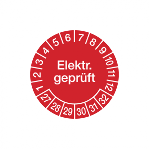 Dreifke&reg; Aufkleber Pr&uuml;fplakette, Elektr. gepr&uuml;ft, rot/wei&szlig;, &Oslash; 20 mm - Bogen =...