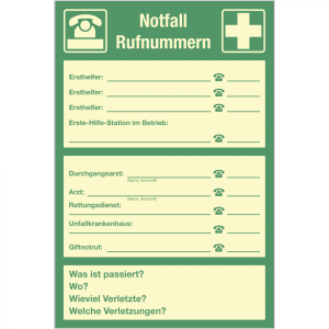 Dreifke&reg; Schild Notfall Rufnummern zur Selbstbeschriftung, Kunststoff, nachle...