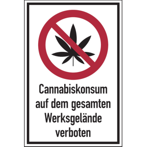 Dreifke&reg; Verbotsschild, Cannabiskonsum auf dem gesamten Werksg - 200x300x2 mm...