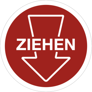 Dreifke&reg; Aufkleber Piktogramm Ziehen mit Pfeil, Folie, &Oslash; 100 mm