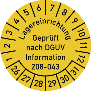 Dreifke&reg; Pr&uuml;fplakette Lagereinr. DGUV-208-043...2026-2031, Dokumentenf.,&Oslash; 30m...