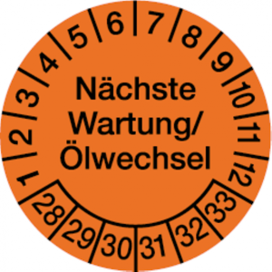Dreifke&reg; Pr&uuml;fplakette, Wartung/&Ouml;lwechsel &Oslash; 30mm - Bogen = 10 Pla - 30 mm Foli...