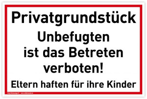 Schild Privatgrundst&uuml;ck | PVC 30 x 20 cm | Unbefugten ist das Betreten verbot...