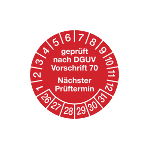 Dreifke&reg; Aufkleber Pr&uuml;fplaketten, DGUV Vorschrift 70 N&auml;chster Pr&uuml;ftermin, rot...