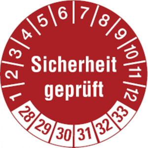 Dreifke&reg; Aufkleber | Pr&uuml;fetikett Sicherheit gepr&uuml;ft ab 28 rot/wei&szlig; - 30 mm Fo...
