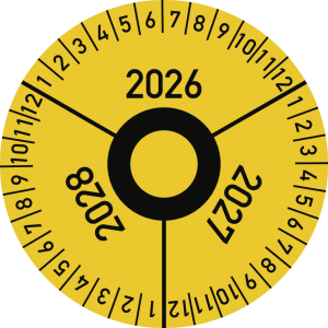 Dreifke&reg; Pr&uuml;fplakette 3 Jahre 2026/2027/2028 mit Monaten, Folie, &Oslash; 40 mm, 10 ...