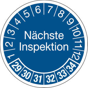 Dreifke&reg; Pr&uuml;fplakette N&auml;chste Inspektion ab 29 blau/wei&szlig; - 30 mm Folie selbst...
